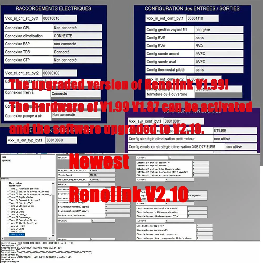 Programmeur ECU Renolink V2.10 pour Renault, Cristal de l\'airbag, RenoLink 1.99, mise à niveau OBD2, outil de diagnostic, programmeur de clé ECM