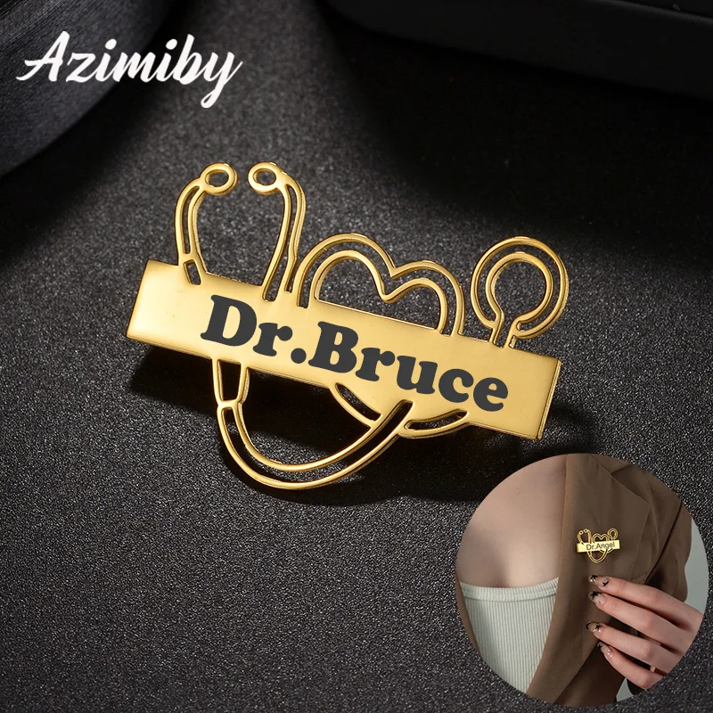 

Azimiby Customized Name Brooch Pin Stainless Steel Tag Badges Personalize Engrave Your Text Logo ID Plate Brooches Jewelry Gifts