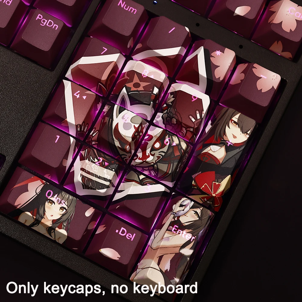 Anime Game Keycaps, Arquivo Azul, PBT, Dye Subbed, Backlit, Keycaps para 61, 87, 104, 108 Layout, Perfil de cereja, 1 Set