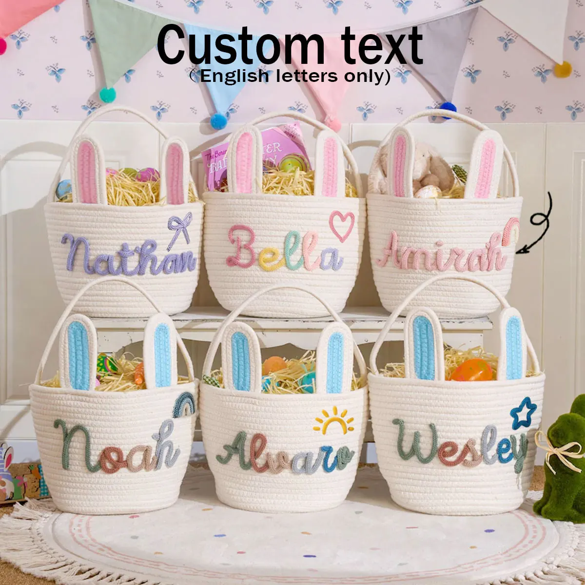 

Корзина для хранения в форме имени на заказ | Контейнер для хранения | Плетеная вручную корзина | Праздничная декоративная корзина | Персонализированная коробка для хранения в форме кролика