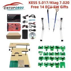 KESS V5.017 sin Token KTAG V7.020 2,80 K-tag 4 LED BDM Frame Kess 2,25 OBD2 Manager Tuning Kit ECU Programmer, en línea, 5.017 EU Red