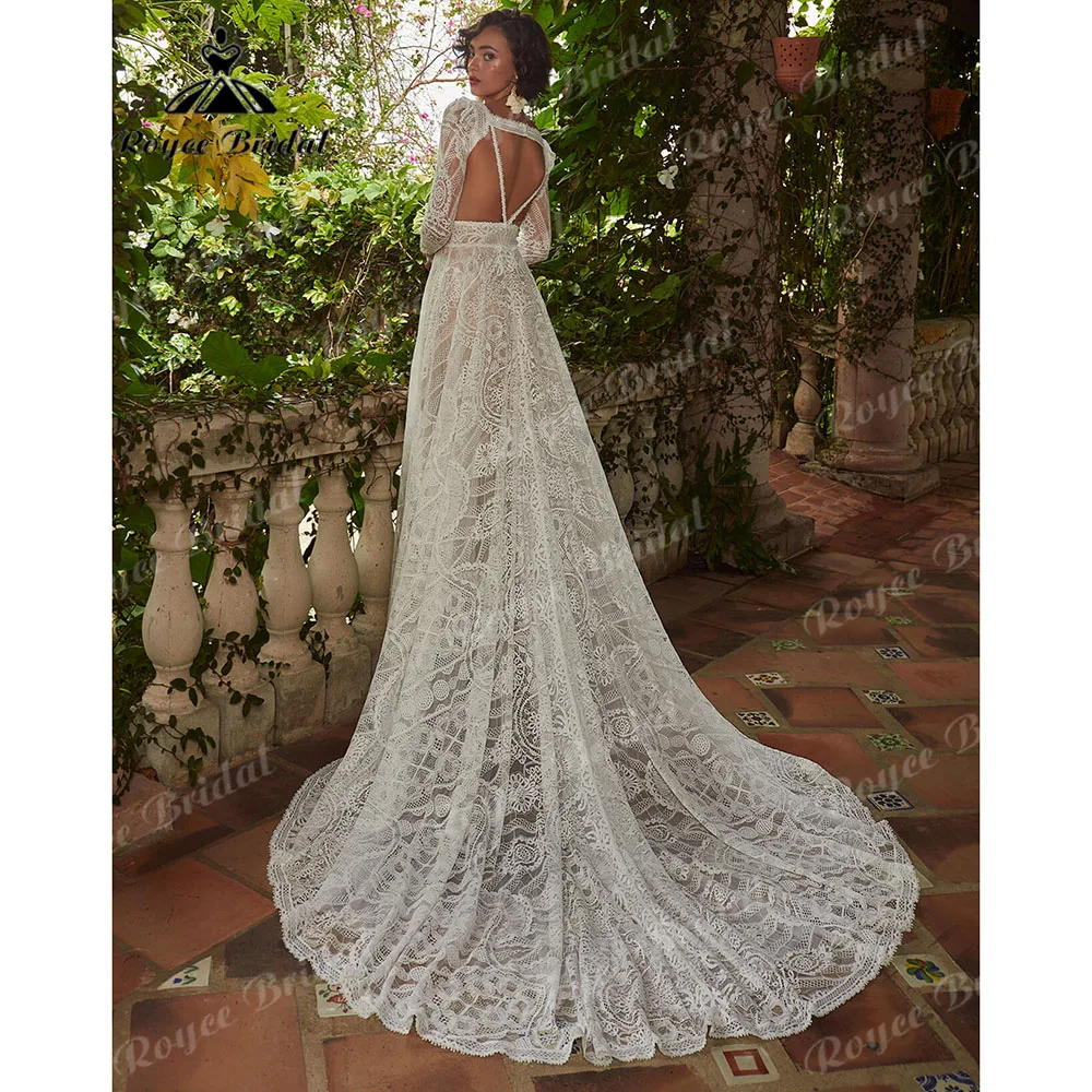 Robe Civil Sexy Bridal Beach Bohemian Lace Women Wedding Dress with Long Sleeve Bolero Destination Bridal Gown Customized 2025