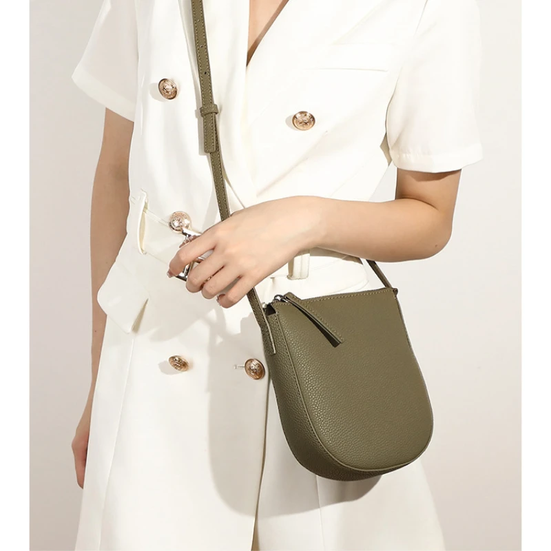 

Litchi Pattern Shoulder Bag New Zipper Solid Color Crossbody Bag Genuine Leather Phone Bag Ladies