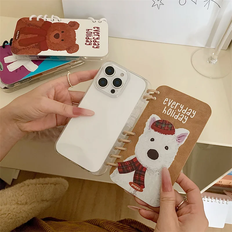 Cartoon Animal Coil Laptop Penguin cover for iPhone 16Pro 15Pro 14 Pro 13 Pro Max Cute Bear clamshell acrylic card phone case