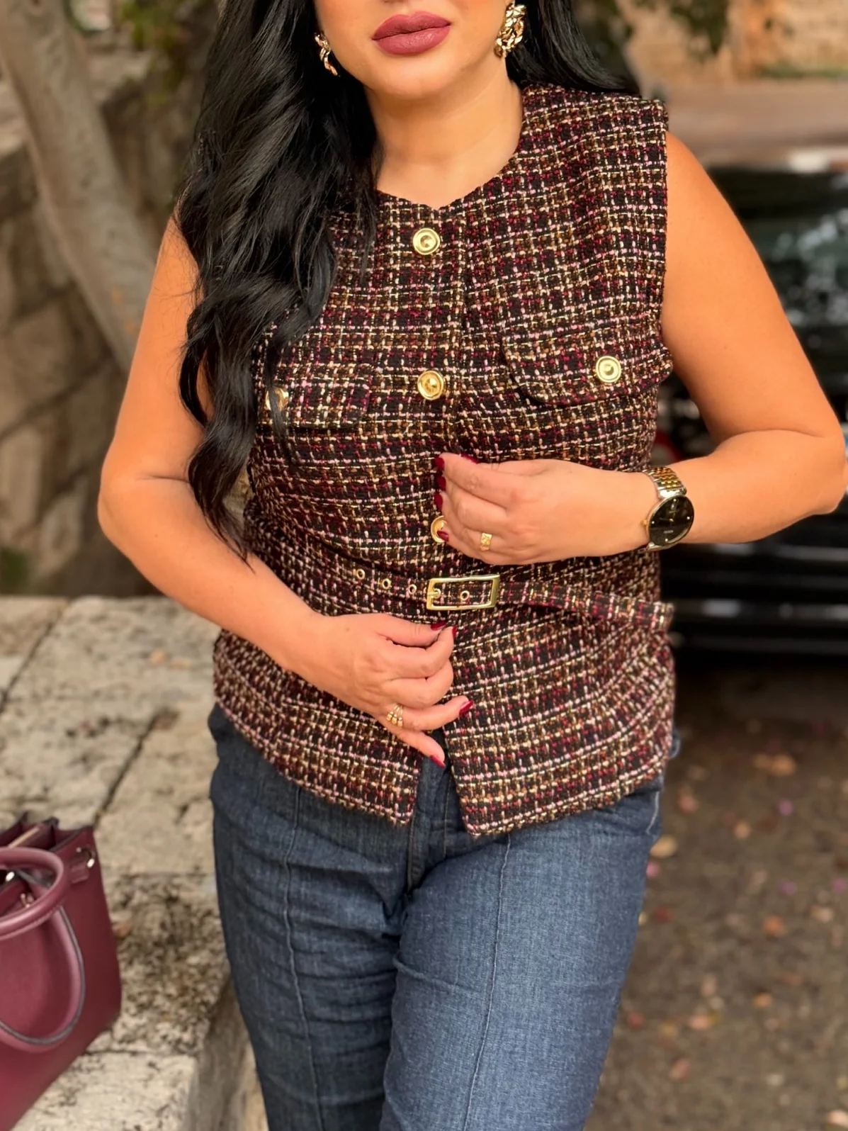 

Office Lady Twist Plaid Waistcoats Women O Neck Single Buttons Sashes Sleeveless Jackets Fashion 2025 Autumn Elegant Top