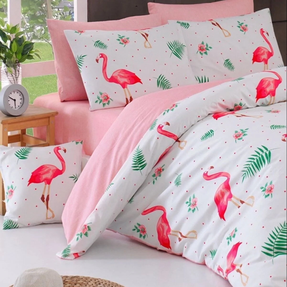 Flamingo Cotton Double Duvet Cover Set For Kids Pillowcase Bed Sheet Home Textile 200x220 Cm