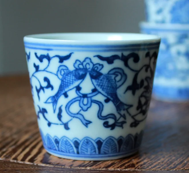 Porcelain Zen Tea Bowl Hand Painted Ceramic Two Fish Tea Cup,  Drinkware, Small Tea Mug, China Tea Set Accessories, New Arrival