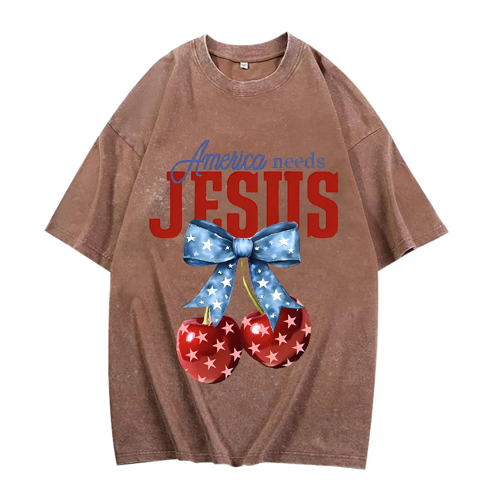 

Футболка с рисунком «Америка нужен Иисуса», христианская летняя хлопковая футболка, женские удобные топы с круглым вырезом, повседневные с короткими рукавами