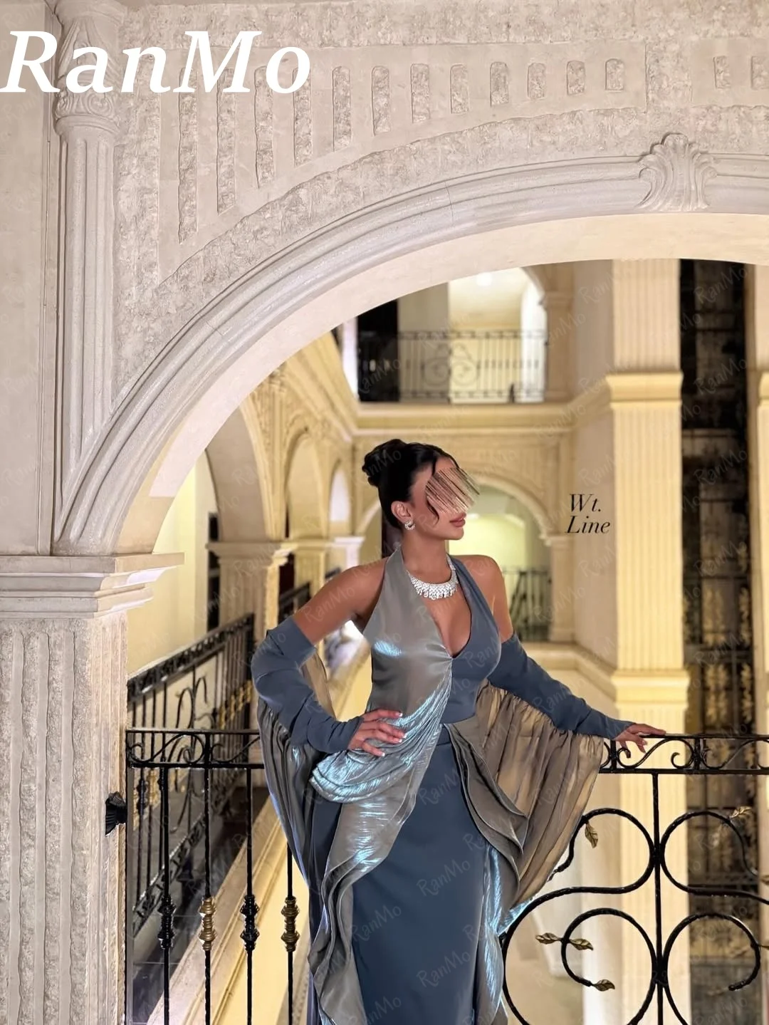 Ranmo Customized Blue Elegant Halter Off Shoulder Evening Dress Pleat 2025 Sexy Vestido Party for Wedding Women Dress Prom Gown