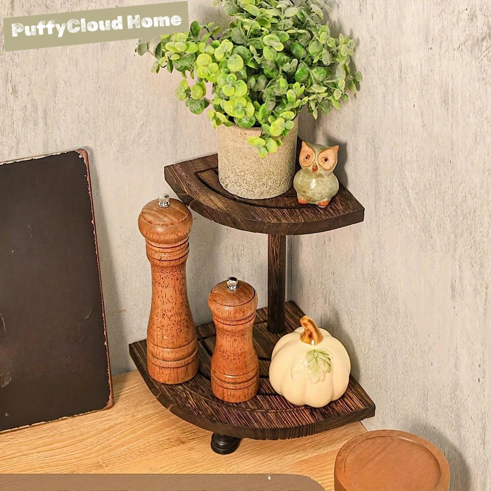 

2 Tier Wood Riser Multipurpose Farmhouse Stand Ornamental Display for Kitchen Counter Housewarming Gift Idea