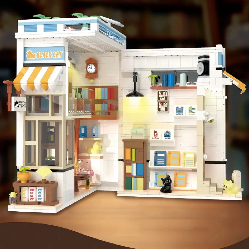 

Urban Architecture Cat Bookstore Toy Mini Building Block Model Construction DIY Desktop Decoration, Children's Gift 980pcs