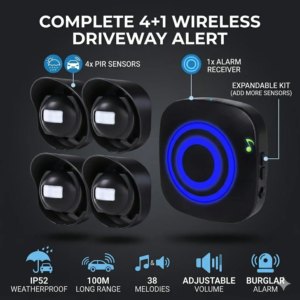 Driveway Alarm-328ft Long Range Wireless Driveway Alarm Weatherproof Outdoor Motion Sensor&Detector Security Alert-Protect
