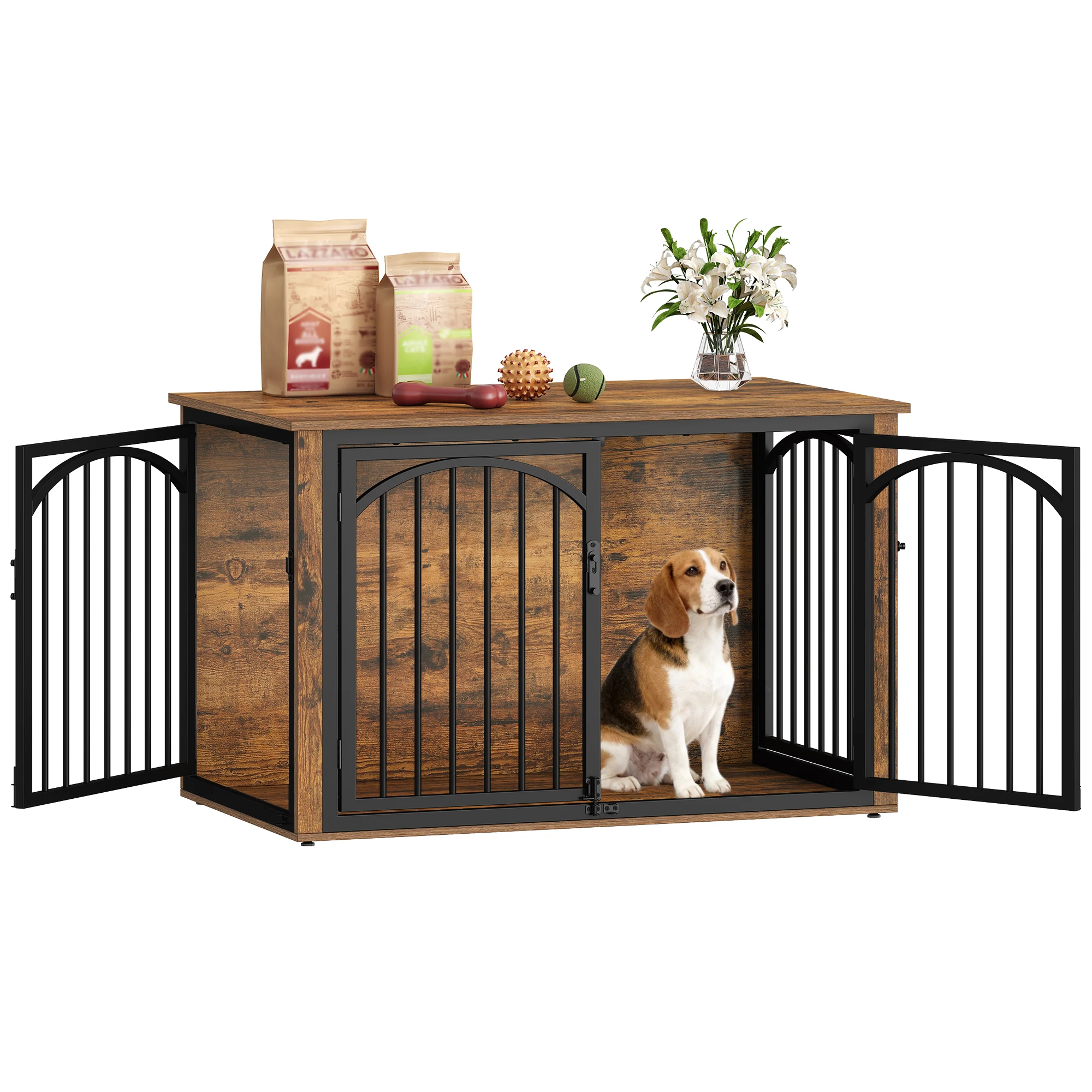 Hondenkennelmeubilair, 100cm hondenbox voor thuis met 4 deuren, moderne houten hondenbox, bijzettafel, voor middelgrote tot grote honden - afbeelding 2