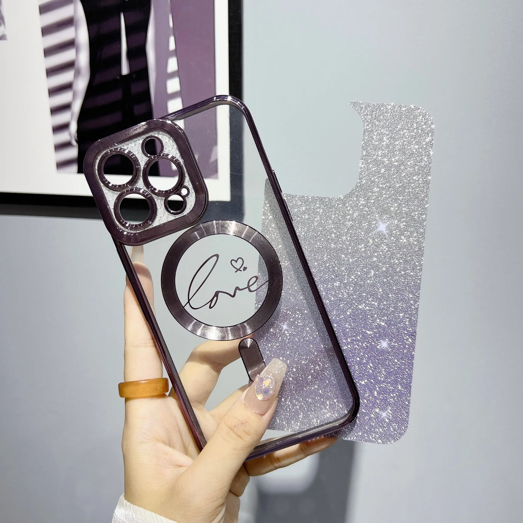 Capa de iPhone com glitter galvanizado adequada para 15\12\13\14\16 pro e pro max