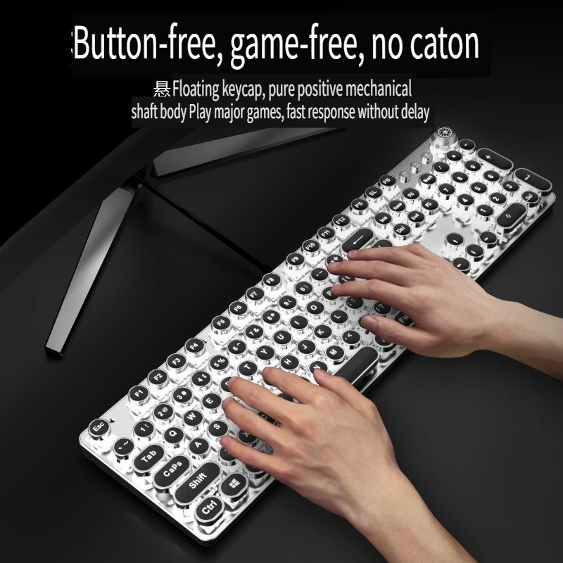 

TK100 Retro Steampunk Mechanical Keyboard Wired Blue Switch RGB Backlit Knob Gaming Office Laptop Desktop Computer