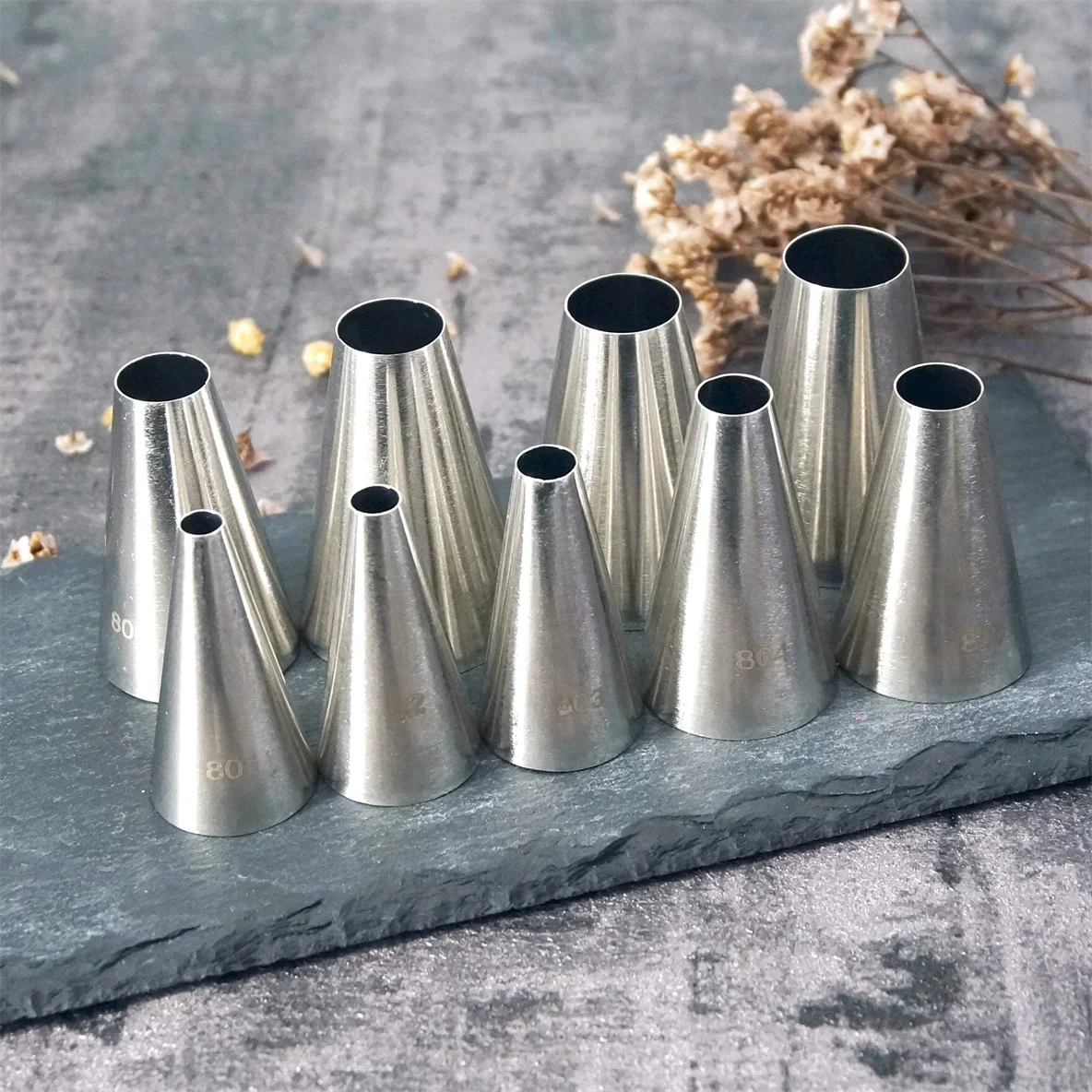 Buses de tuyauterie rondes en acier inoxydable, pointes dramatiques, décoration de crème de gâteau, outil de cuisson, gâteau Chi, macaron de glaçage de biscuit, #801 ~ 809