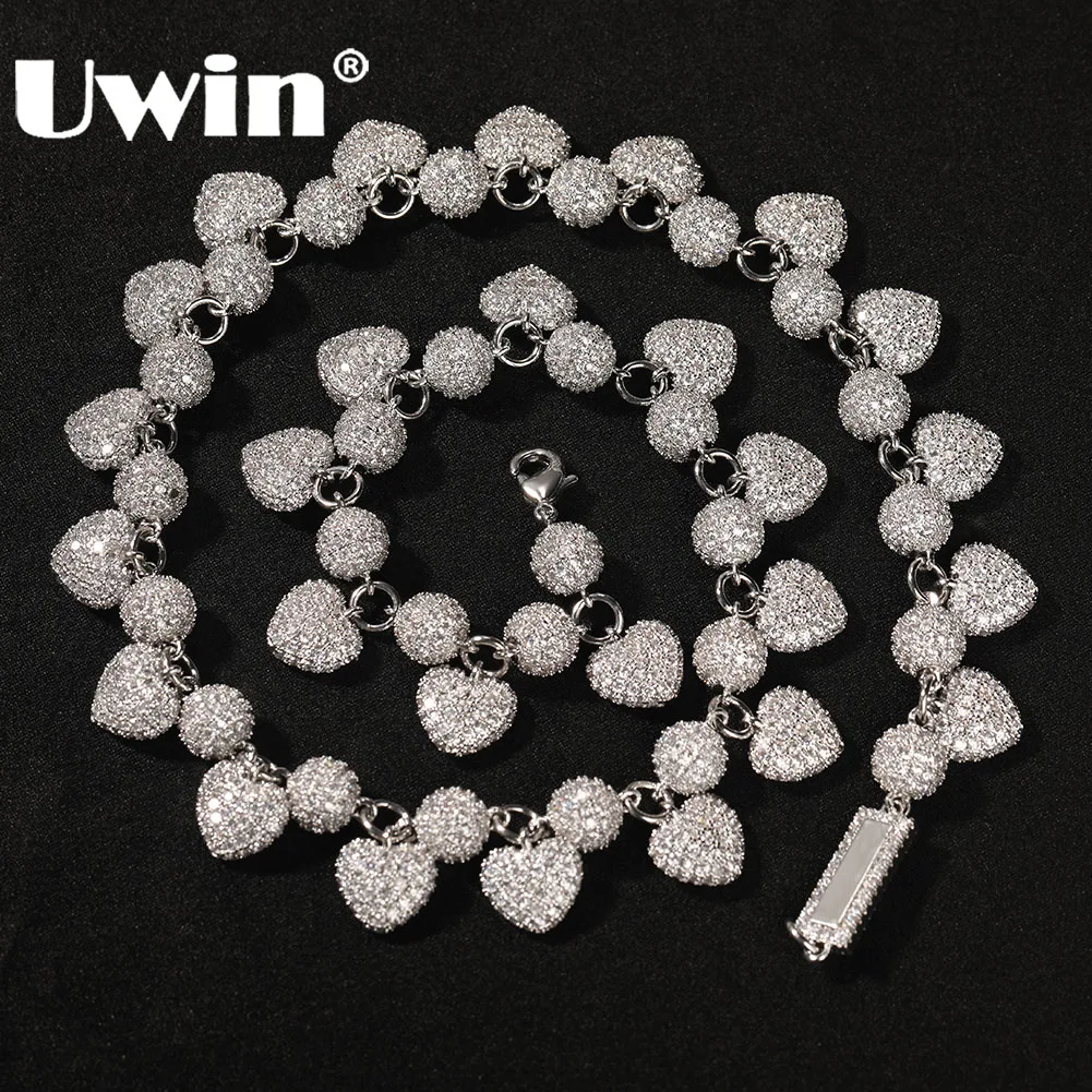 

UWIN Iced Out Heart Beads Necklaces Iced Out Cubic Zirconia Heart Choker for Women Engrave Your Name Fashion Jewelry for Lovers