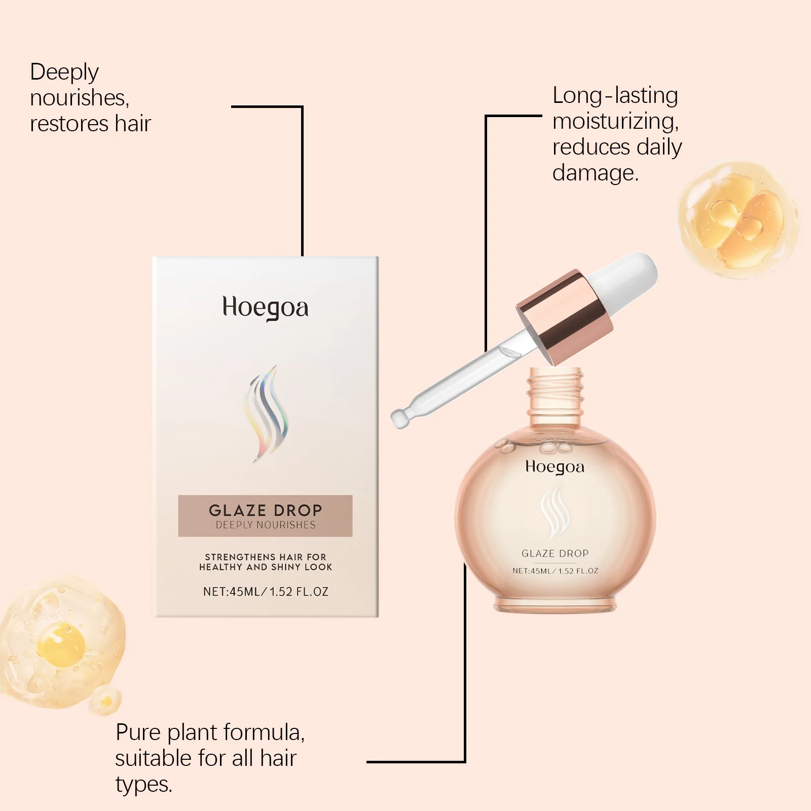 Hoegoa 45ml Hair Care Serum Oil Anti Frizz Reduce Split Ends Nourish Scalp Care Smooth Hair Breakage Repair Shine Hair Care Oil