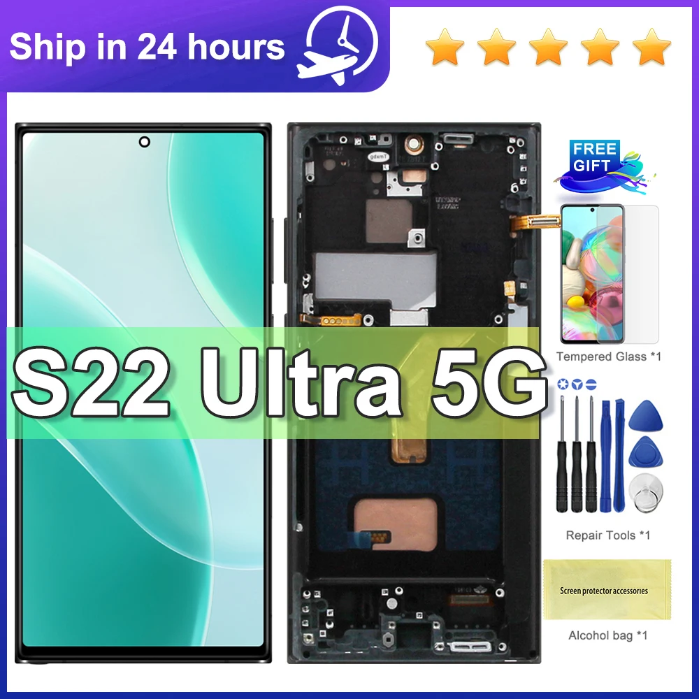 TFT Quality For Samsung S22 Ultra 5G LCD Display Touch Screen with Frame, For Samsung S22 Ultra S908 S908B S908U Display