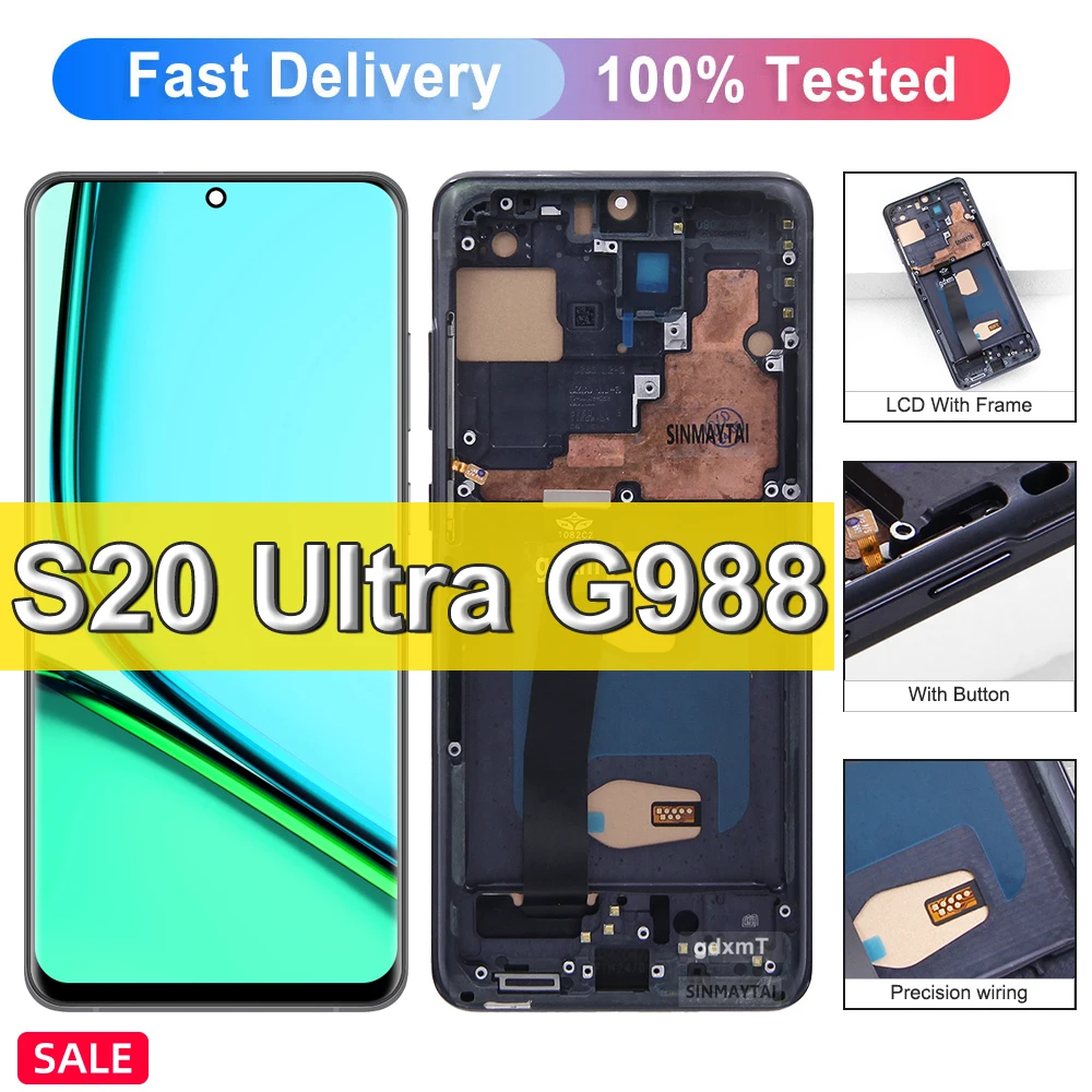 TFT S20 Ultra Screen, for Samsung Galaxy S20 Ultra 5G LCD Display G988 Digital Touch Screen Replacement Digitizer with Frame