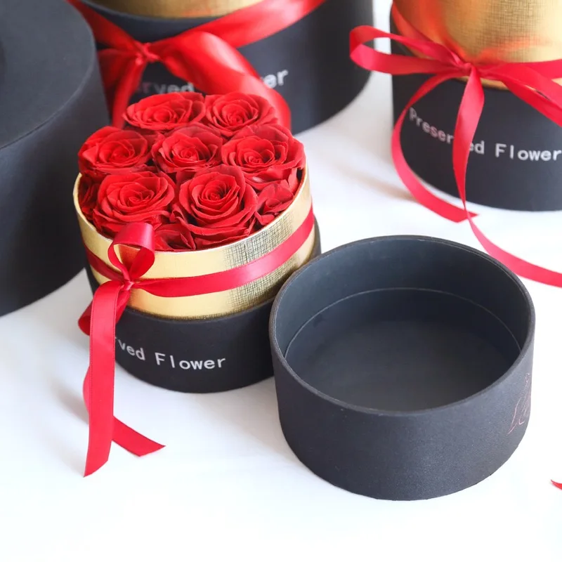 Preserved Red Rose Flower Box Multiple Size Valentine's Day Anniversary Romantic Gift Long-Lasting Decorative Floral Arrangement