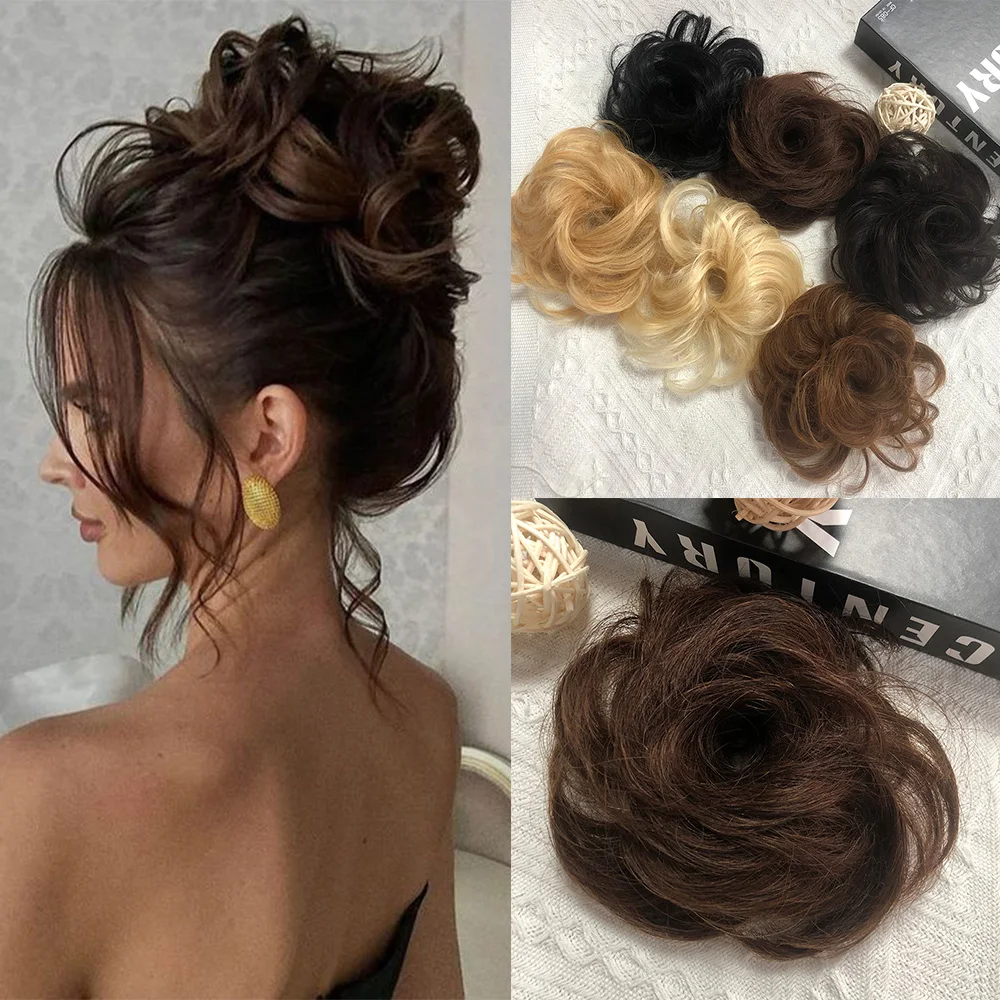 Curly Human Hair Chignon Buns Ponytail Hairpiece Flexible Elastic Band Bun For Women Updos Donut Chignon Human Hair Extensions