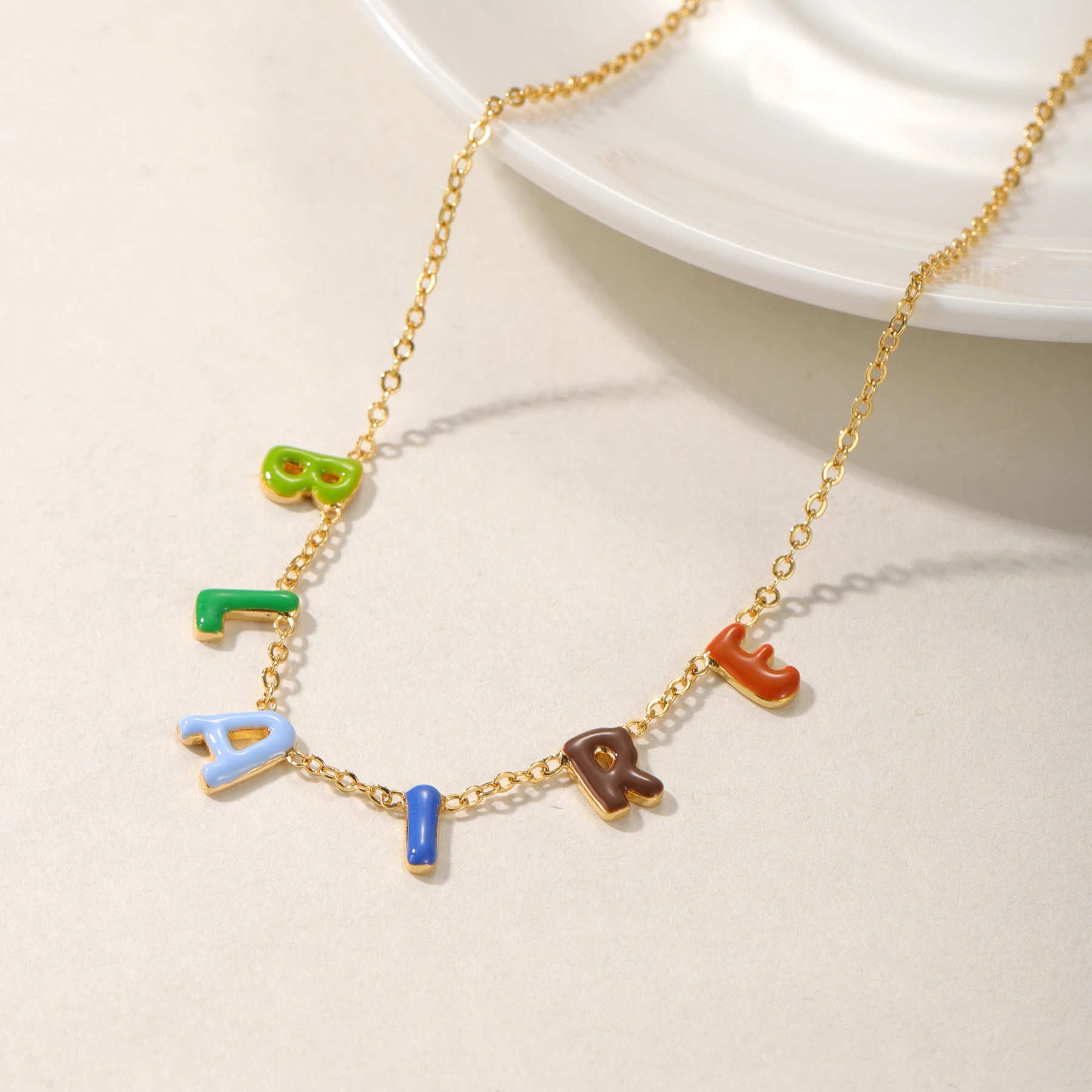 Custom Enamel Bubble Letter Pendant Dopamine Happy Necklace Colorful Custom Bubble Letters Name Jewelry For Her Wedding Gift