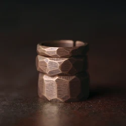 Hand Carved Solid Copper Ring Set Hammered Vintage Process Pure Copper Size Adjustable Retro Punk Street Accessories Femme