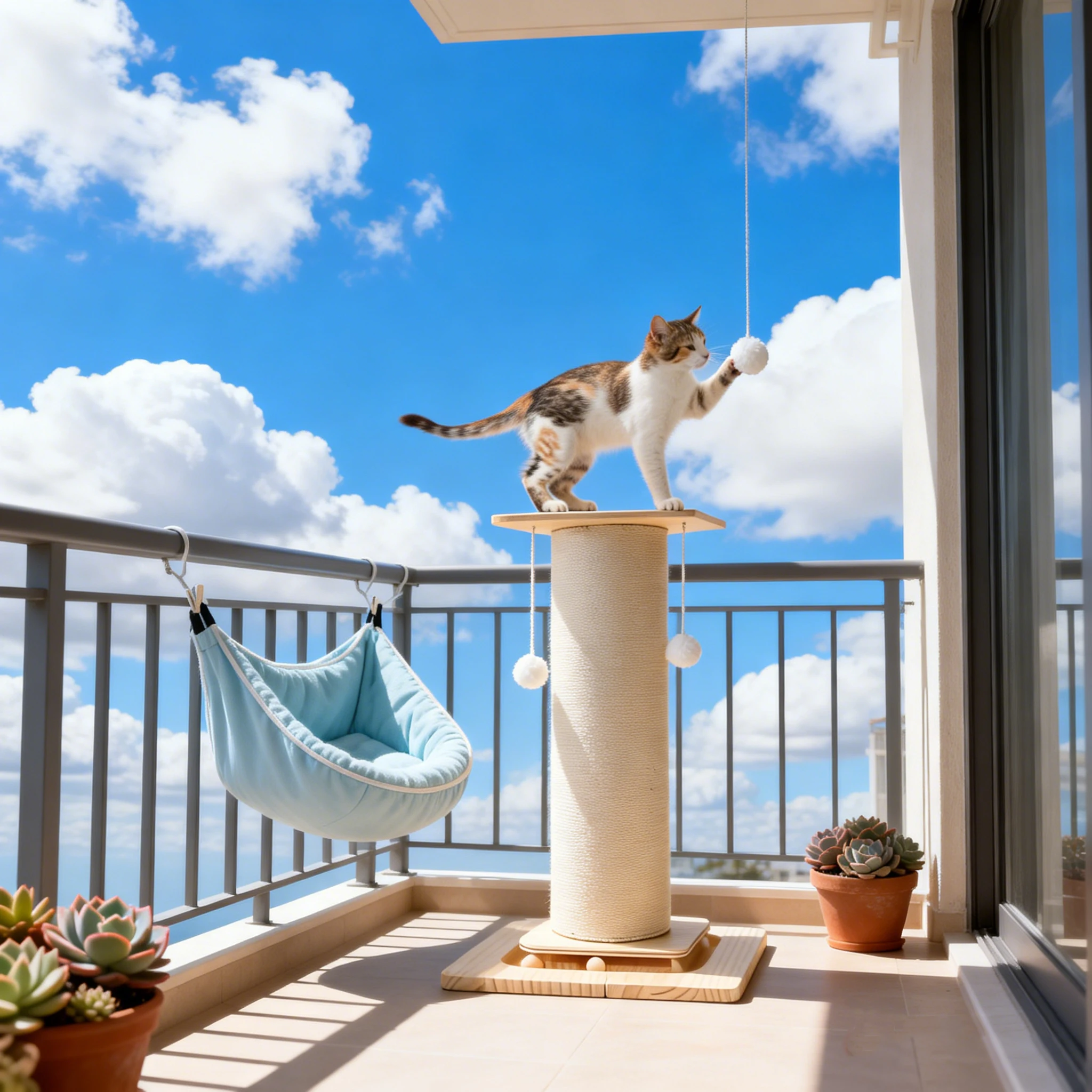 Griffoir pour chat avec jouet à suspendre, base stabilisée et élargie, 60cm/80cm