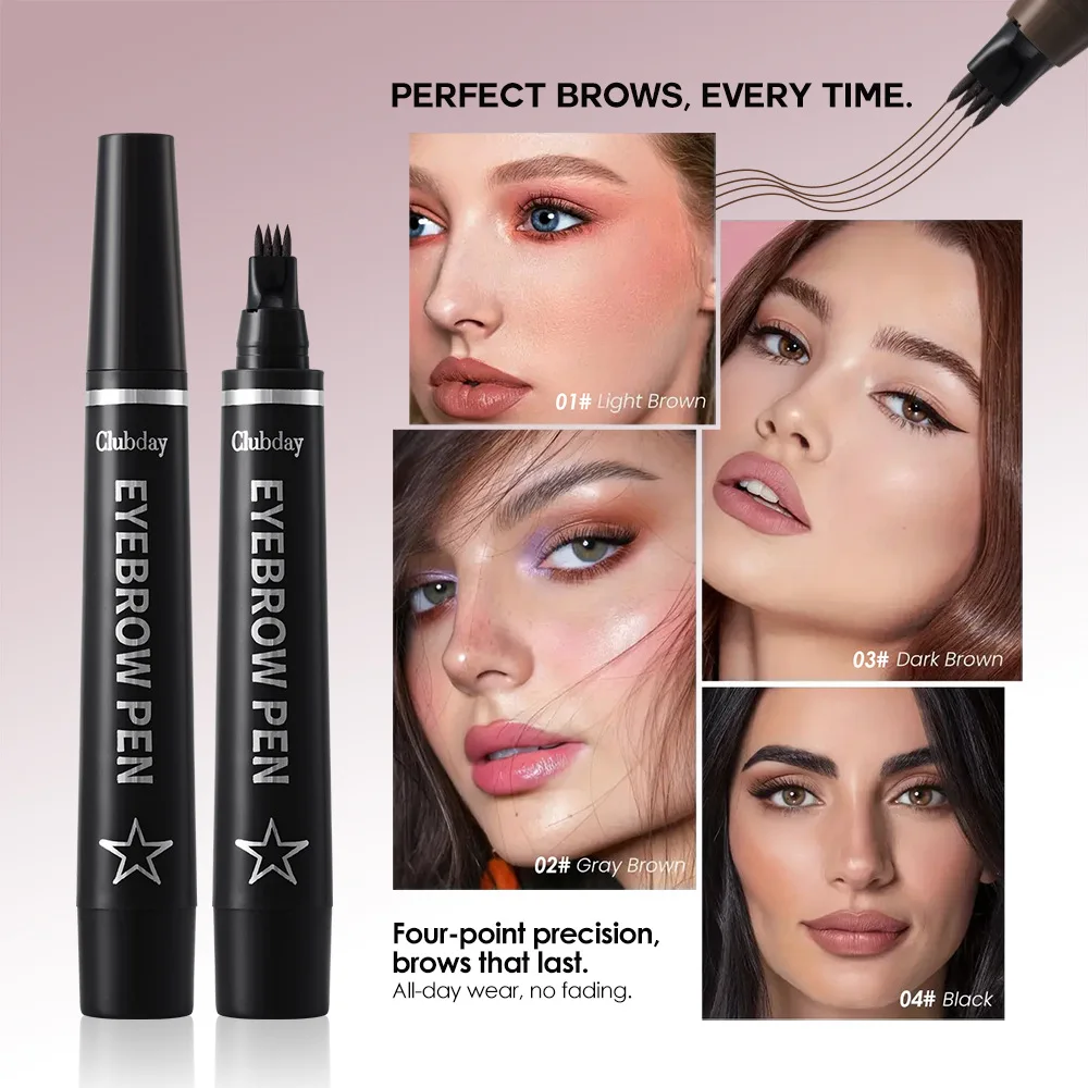 4-프롱 리퀴드 브로우 펜 – 자연스러운 헤어 라인, 방수 및 번짐 방지, 오래 지속되는 일상 메이크업용 정의력 있는 라인
