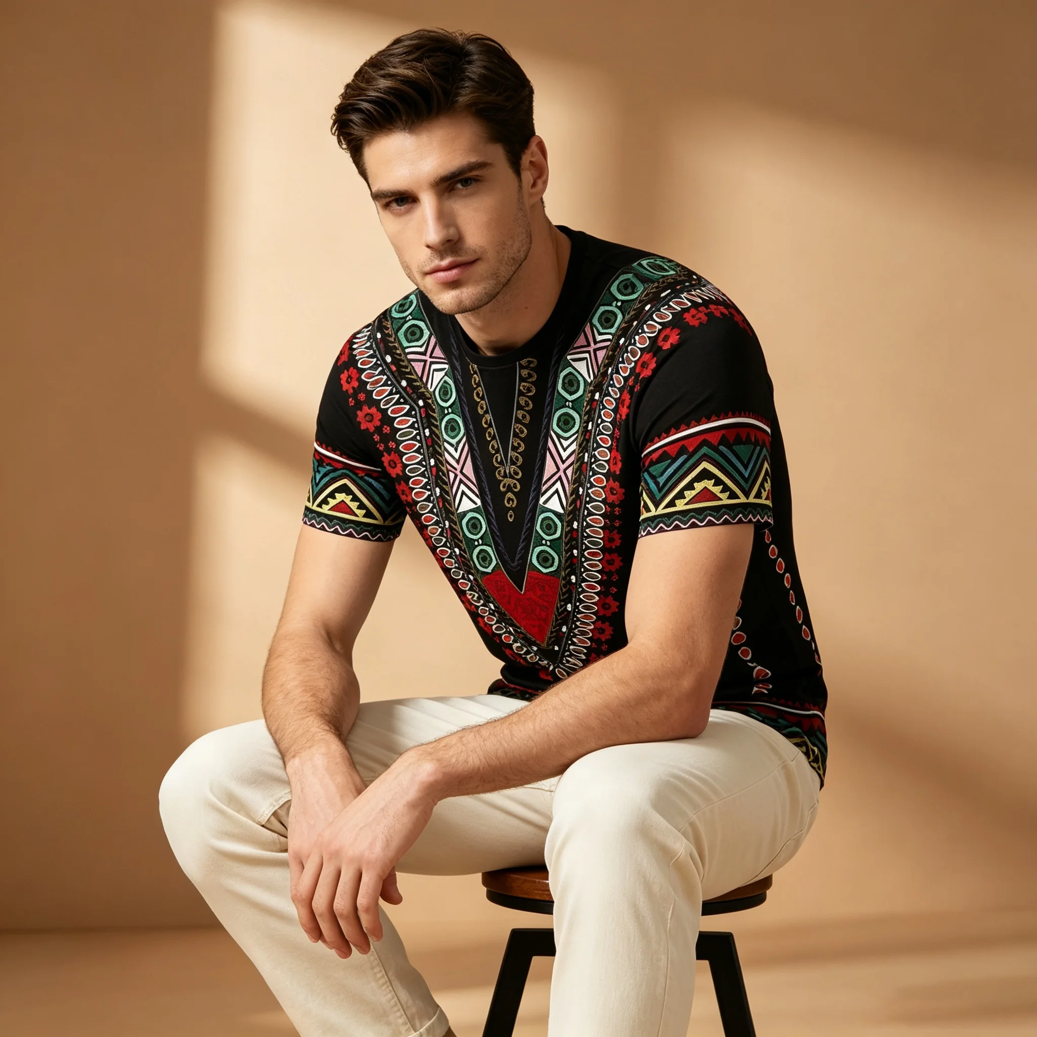 Herren Gothic Tribal Cross Print Kompressions-T-Shirt Schnelltrocknend Fitness Gym Kurzarm Dunkler Punk Streetwear Muskel-T-Shirt – Detail 9