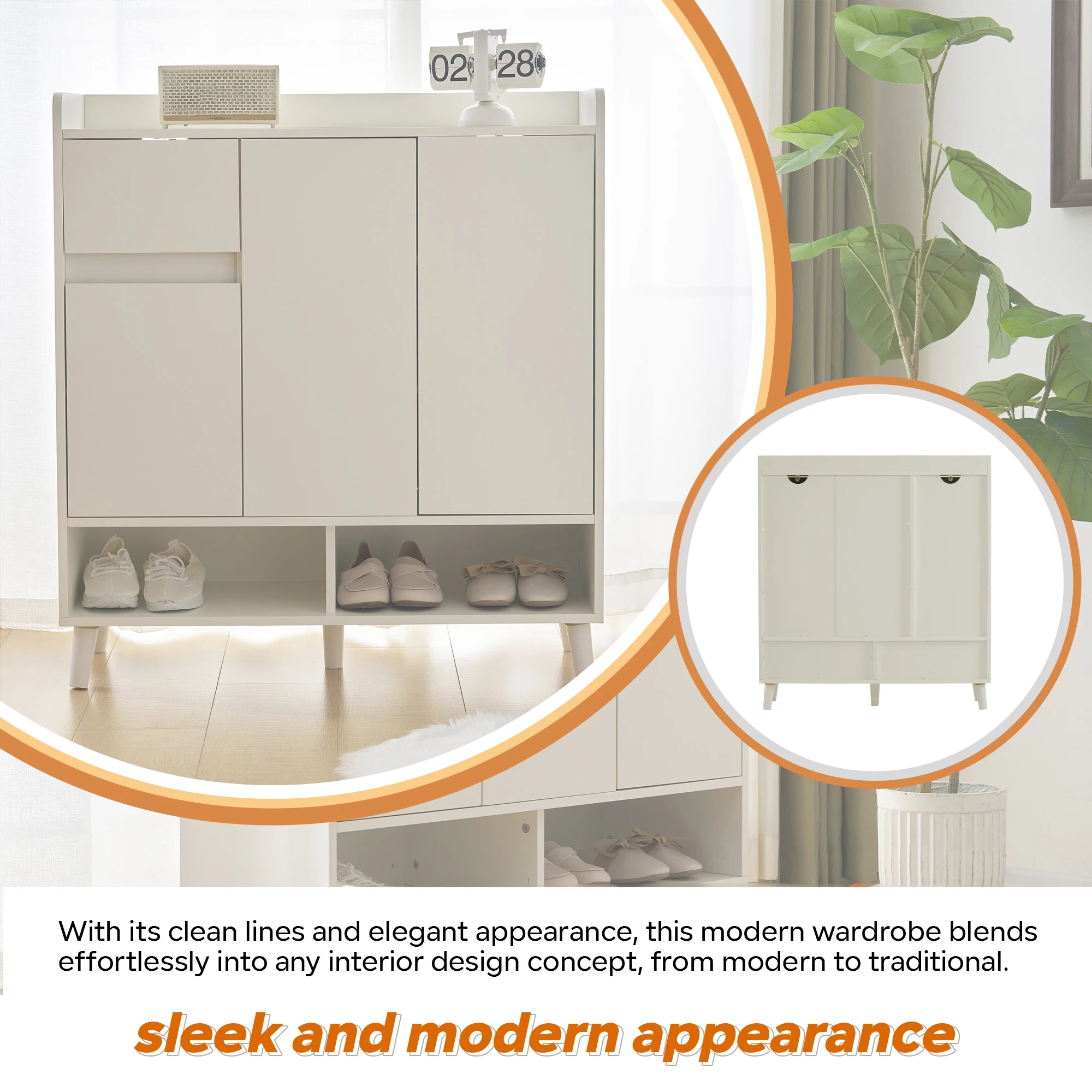 خزانة ملابس، بوفيه، أثاث أحذية مع أرفف قابلة للتعديل، منظم منزلي بسيط، H99xL90xP35 سم