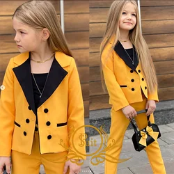 Blazer per ragazze abiti con risvolto doppiopetto moda giacche per bambini + pantaloni Set completo Casual per adolescenti formale allentato