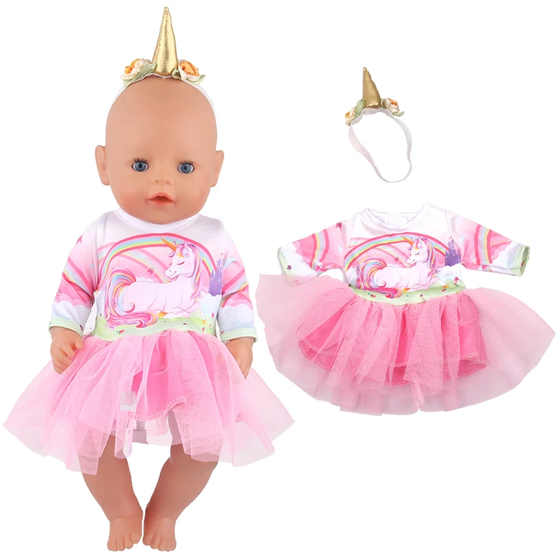 Novo bonito rosa animal vestido + headdress conjunto para americano 18 Polegada menina boneca roupas acessórios saia conjunto para 43cm recém nascido, og boneca