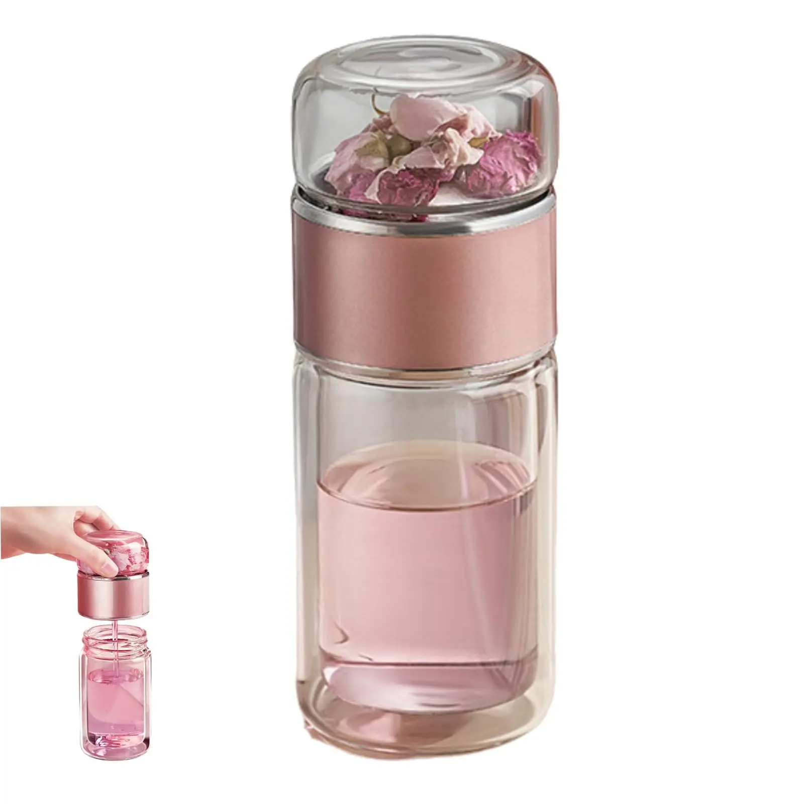 

3-In-1 Smart Tea Infuser, Tryteava Portable Leak-Proof Glass Infuser Bottle for Loose Leaf Tea, Double Layer Water Cup Separatio