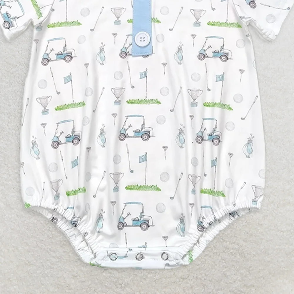 SR1070Baby Boys Summer Rompers Baby Infant Boys Golf Blue Buttons Rompers