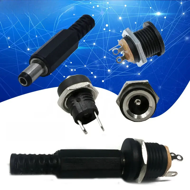 10 pièces connecteur d'alimentation cc broche 2.5x5.5mm prise femelle + prise mâle adaptateur de prise PCB montage bricolage adaptateur connecteur 5.5x2.5