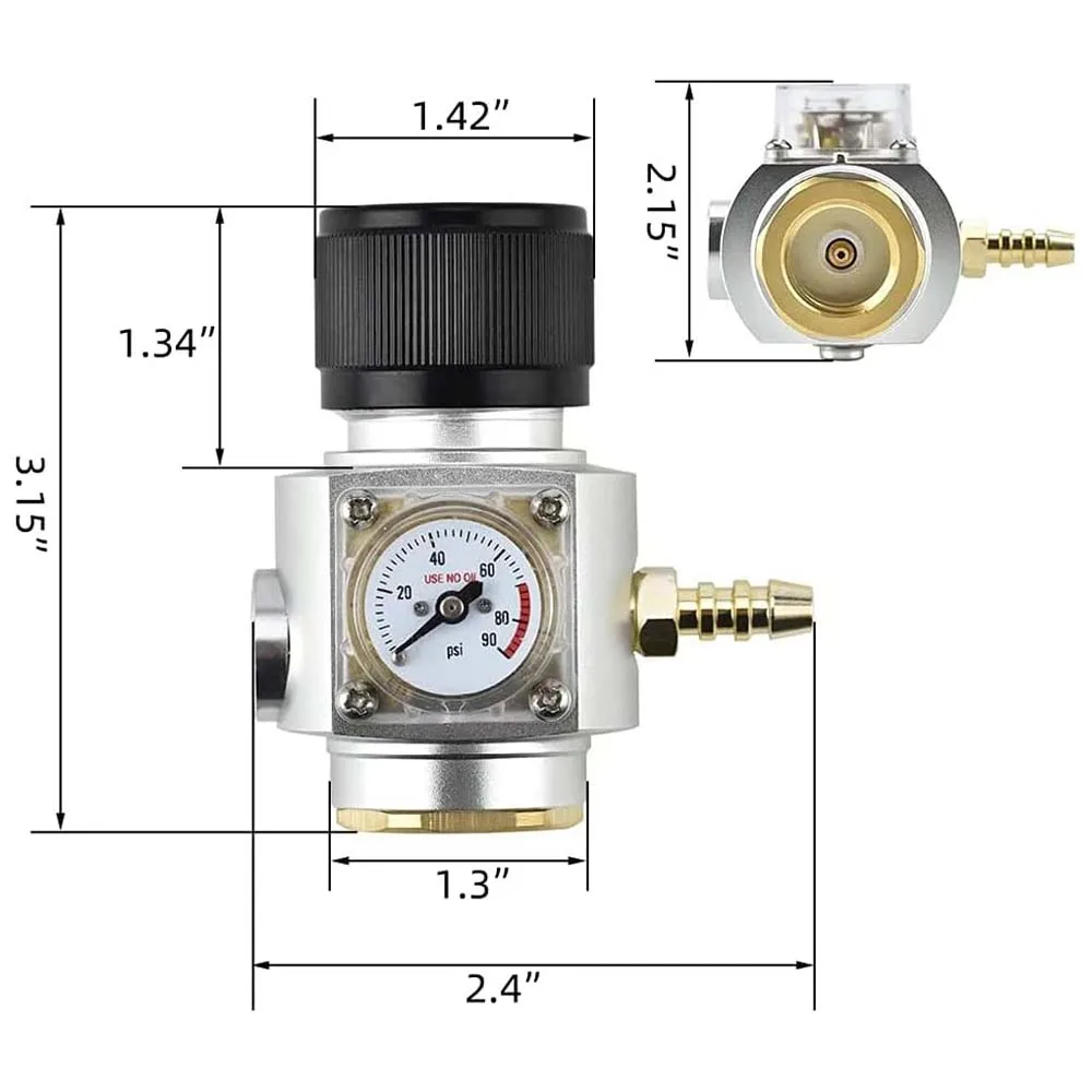 Mini Gas Regulator Soda Keg Regulator Tr21.4 Soda Keg Charger0-90PSI for Soda Maker Sparkling Water Soda cylinders Soda Canister