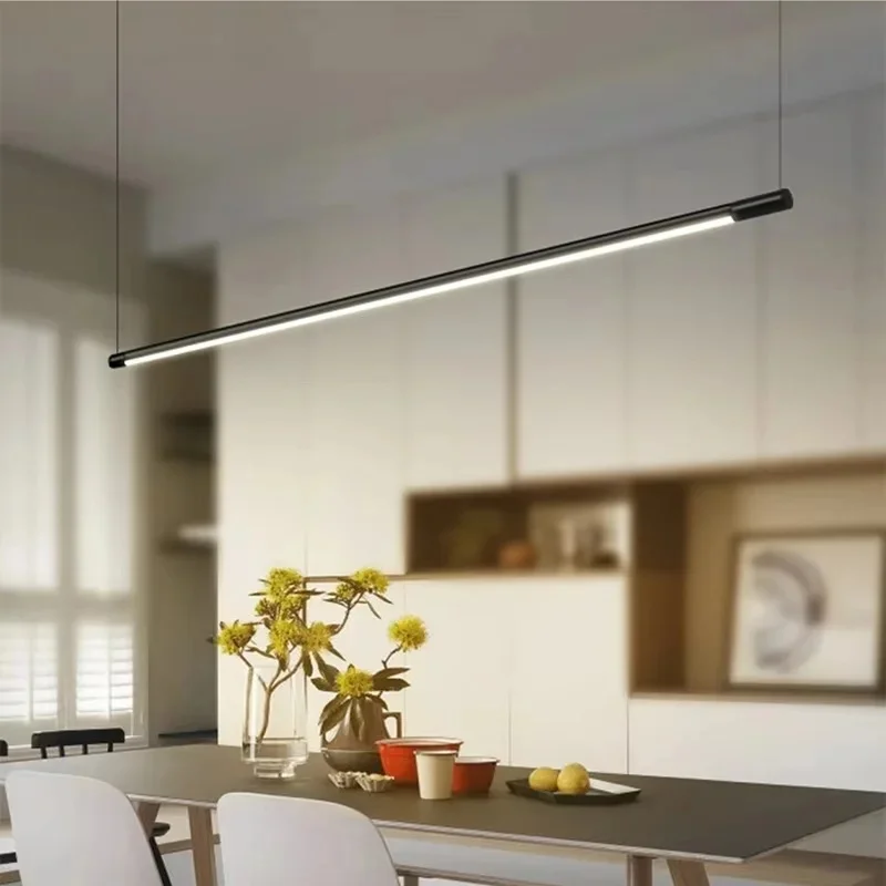LED-hanglampen Minimalistische lange lijn plafondlamp Zwart aluminium hangend verlichtingsarmatuur voor thuis eetkamer slaapkamer studeerkamer - afbeelding 2