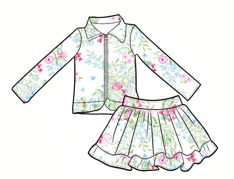 Kid's 3-Piece Set Cross-Back Vest Long Pants and Jacket Floral and Bowknot Print Milk Silk Fabric Custom Wholesale As Pic
