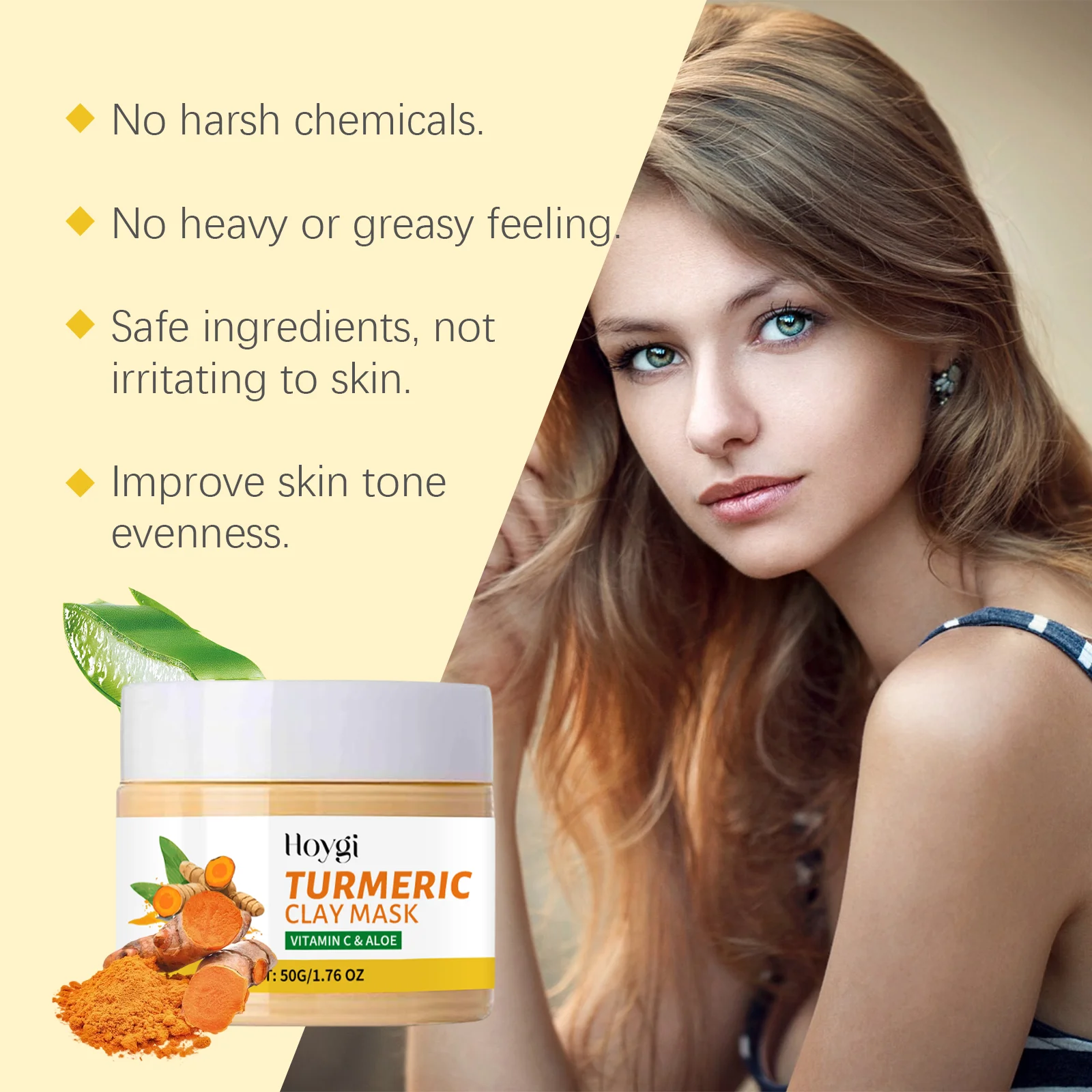 Hoygi Turmeric Facial Clay Mask Refining Pores Deep Cleaning Dull Skin Moisturizing Oil Control Oil Control Exfoliating Mud Mask