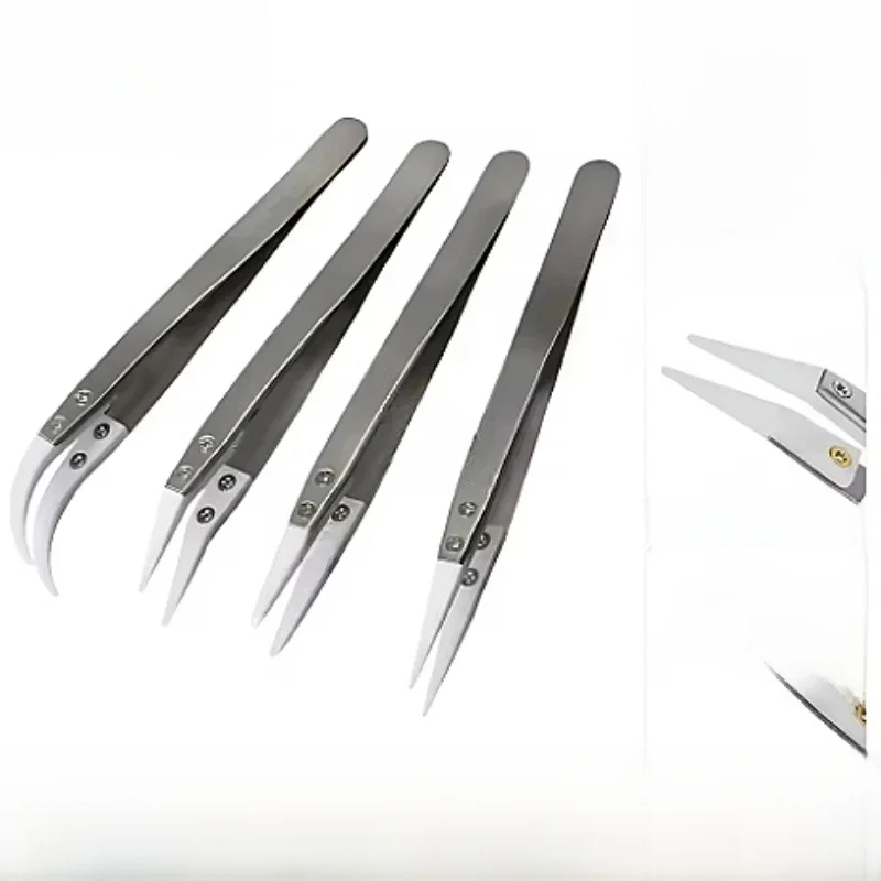 Pincettes à souder inverse en céramique de précision Non conductrice, ensemble de pincettes à pointes pointues et incurvées antimagnétiques, 3 pièces