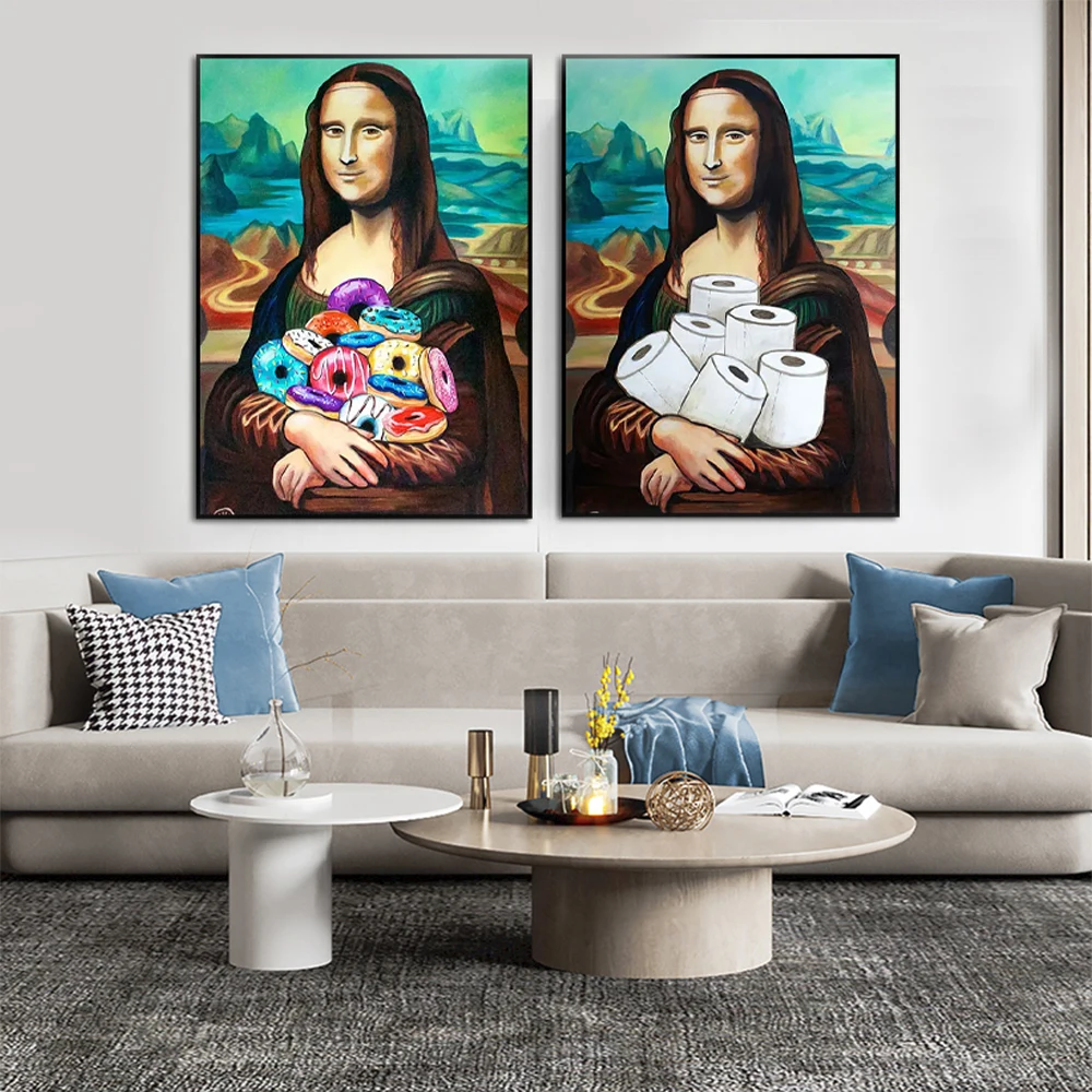 

Fun Graffiti Famous Mona Lisa Poster Abstract Wall Art Canvas Toilet Bathroom Living Room and Home Decor Painting Fashion Images