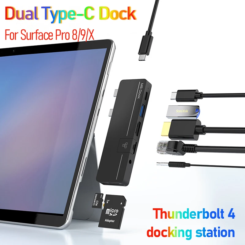 Para acessórios microsoft mst superfície pro 9 hub duplo USB-C thunderbolt 4 superfície pro 8 docking station hdmi superfície doca pro x