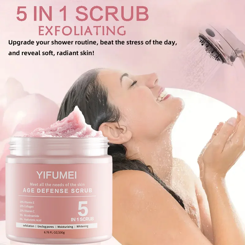 5 In 1 Body Scrub 200G Deep Cleansing Exfoliating Scrub For All Skin Types with Niacinamide for Physical Exfoliation Blackhead