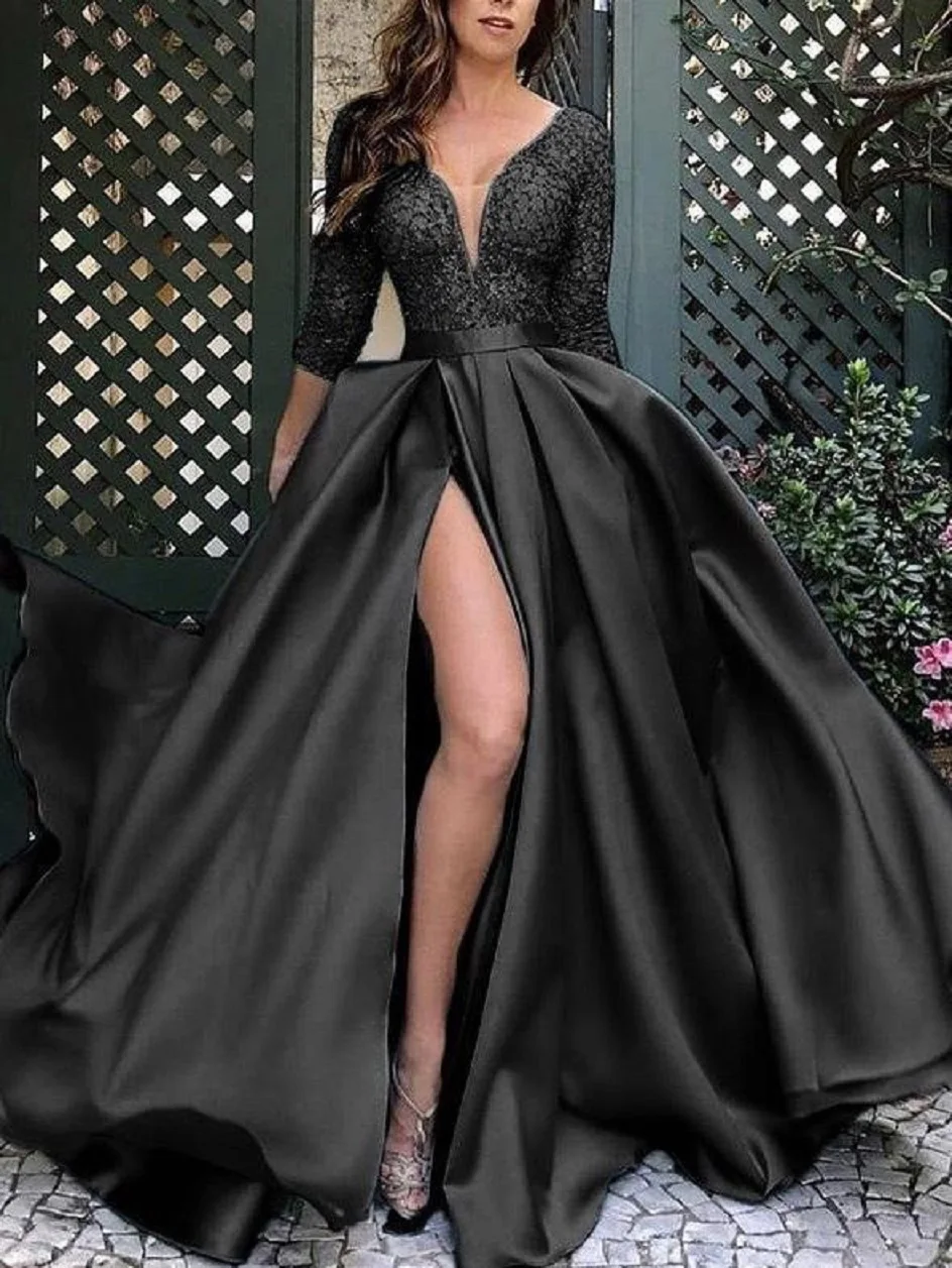 Vestido de dama de honor negro para mujer, Vestido largo de dama de honor, vestidos largos de graduación, vestido de noche de fiesta para mujer, Tull