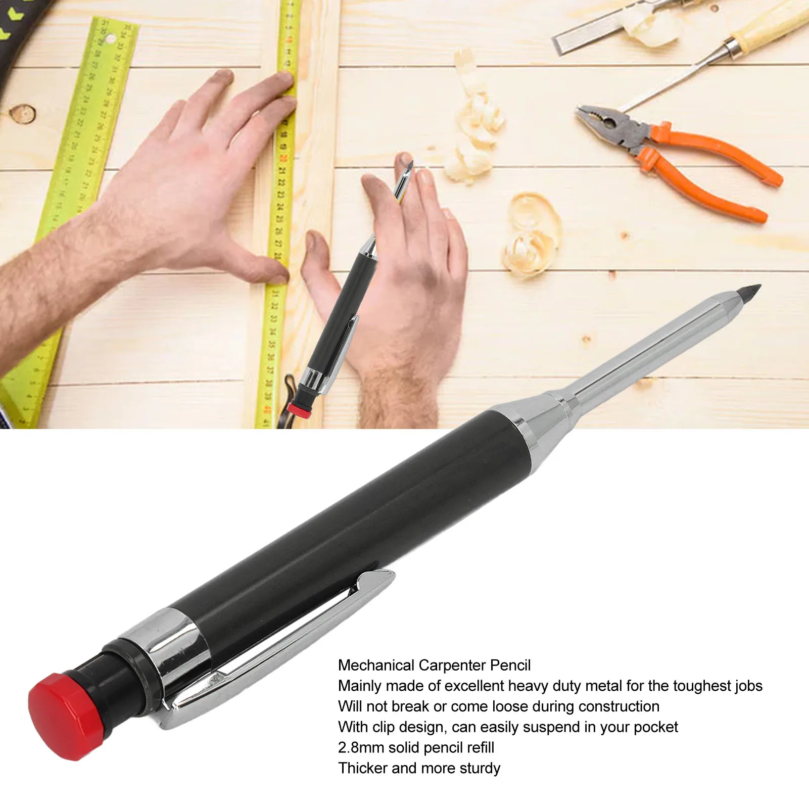 Solid Carpenter Mechanical Pencil with Sharpener for Woodworking Construction Long Head Carpenter Pencil Stationery Supply