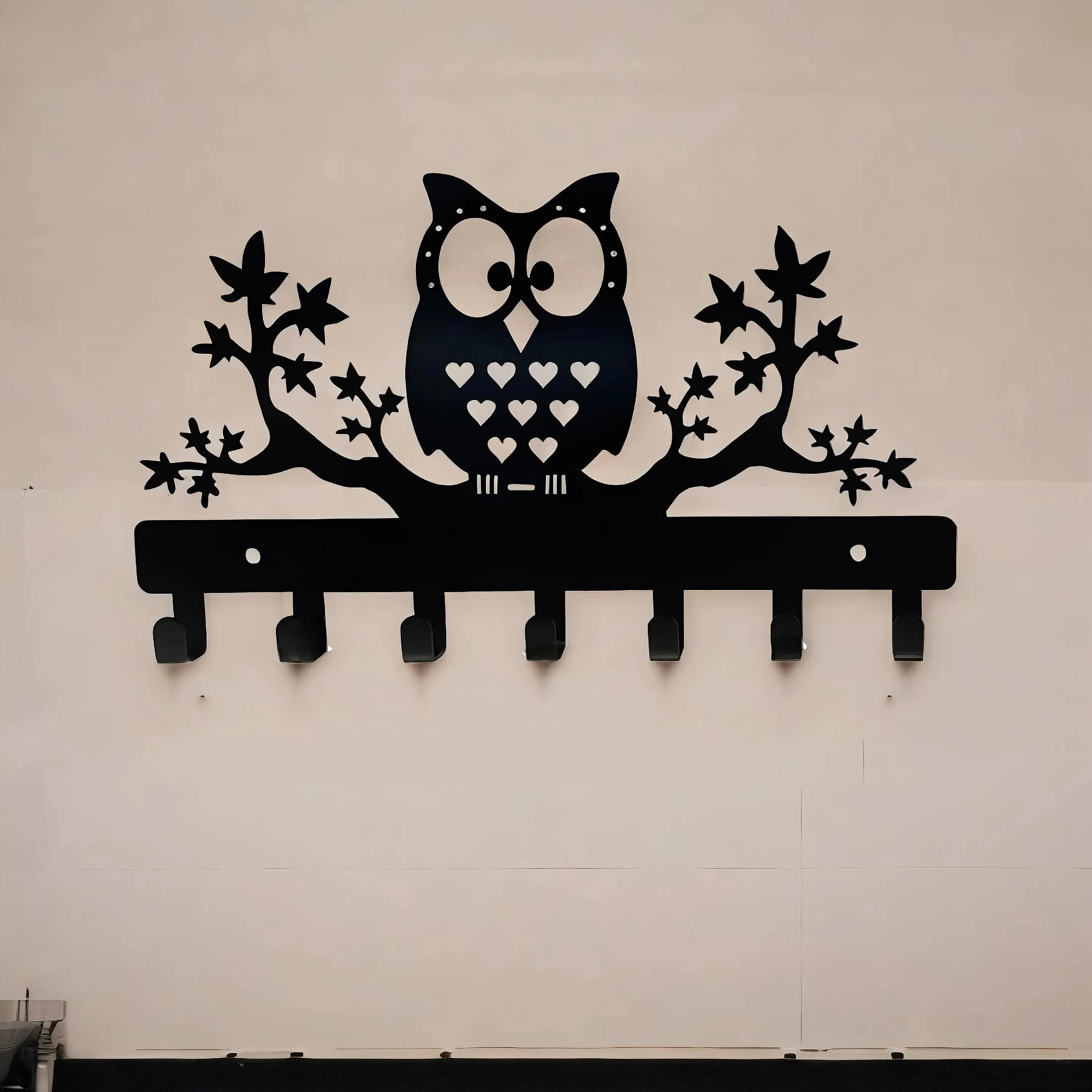 かわいいフクロウのメタルキーホルダー：壁掛けコート＆タオルラック
