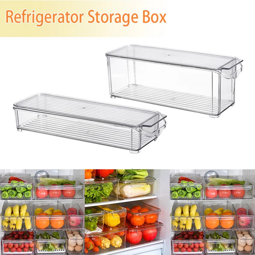 Refrigerator Food Storage Containers With Lid PET Fridge Freezer Fruit Vegetables Preservation Sealed Box Transparent Organizer