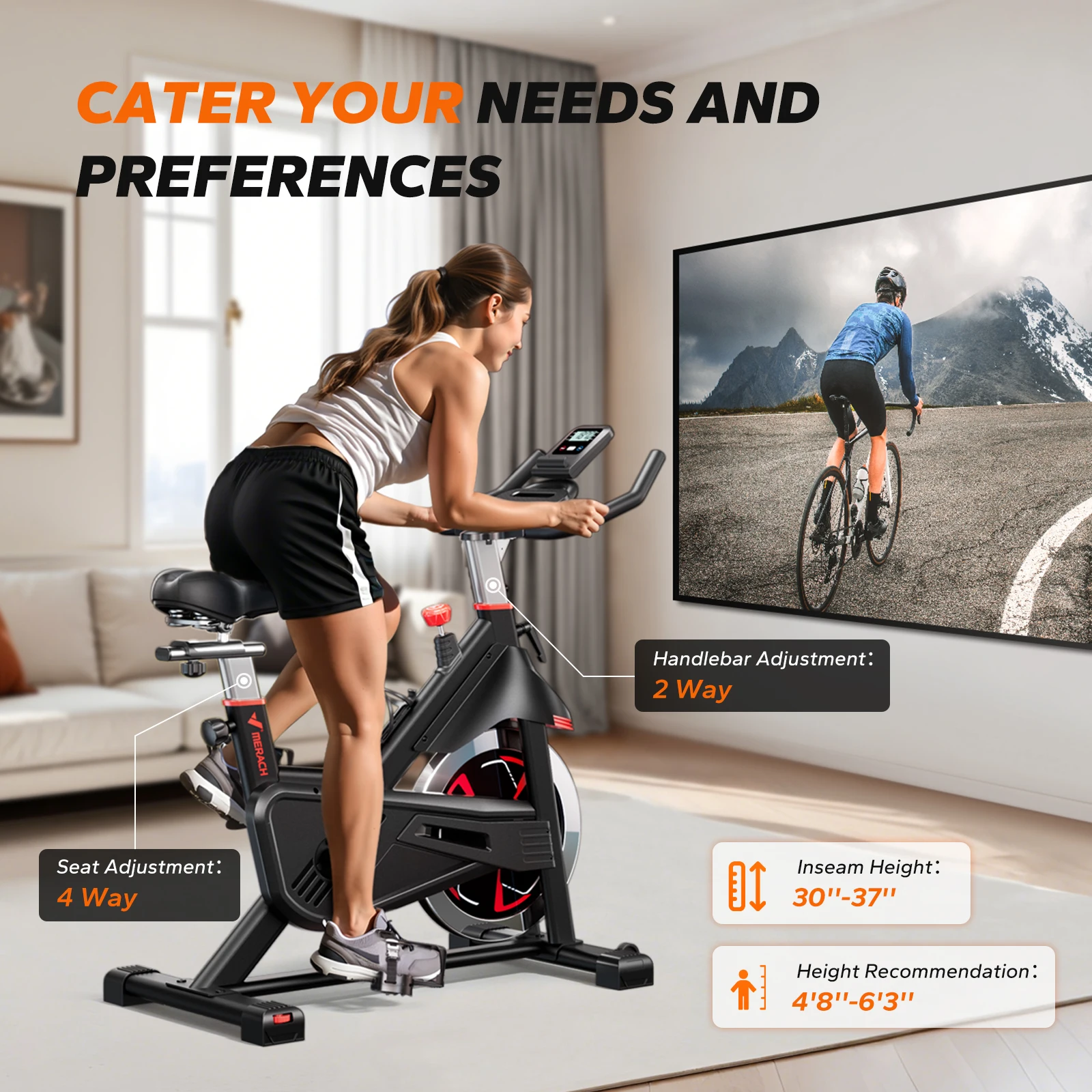 MERACH Magnetisches Heimtrainer-Fahrrad mit 350 lbs Tragkraft, Geräuscharm, für Indoor-Workouts, Hochbelastbares Stationäres Fahrrad für Heimgymnastik, Spinning-Bike mit Exklusiver APP-Training-App, Anpassbare Sitz- un – Detail 6
